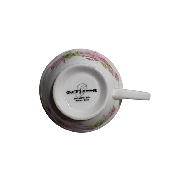 Grace's Teaware Pink Rose Floral Tea Cup & Saucer Gold Trim Tea Party Scalloped - Picture 6 of 8